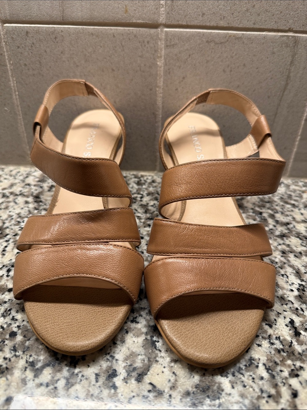 Franco Sarto Tan Strappy Leather Sandals, Size 7